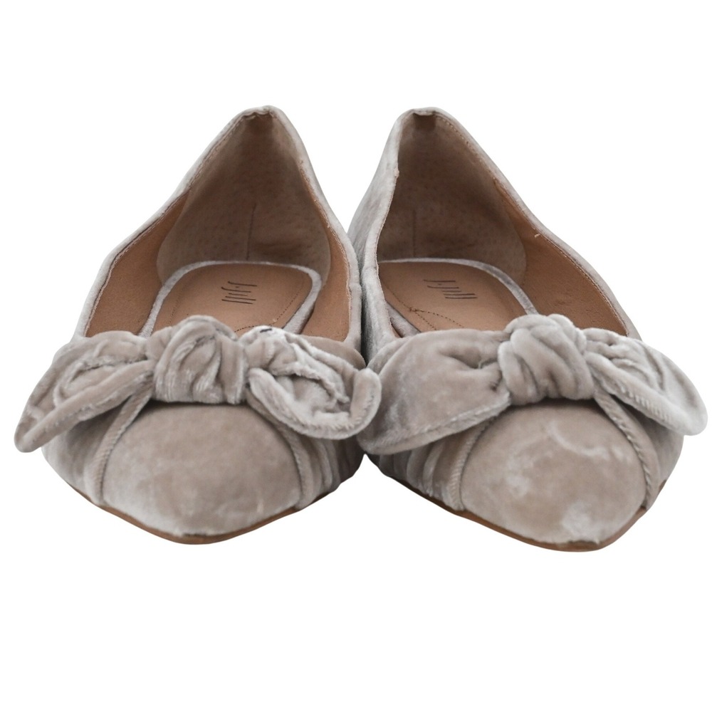 J Jill Women's Velvet Pointed Toe Ballet Flats Bow Accent Taupe Balletcore 7.5 - Picture 4 of 8
